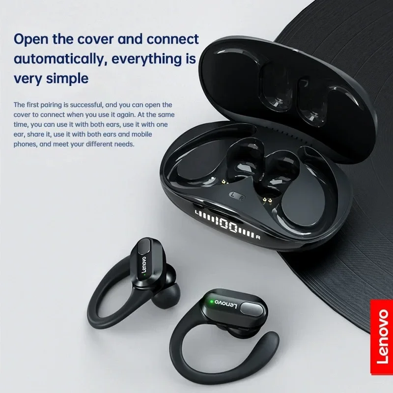 Lenovo XT80 auriculares inalámbricos Bluetooth 5,3 auriculares verdaderos con micrófono Control de botón reducción de ruido ganchos para las orejas auriculares impermeables