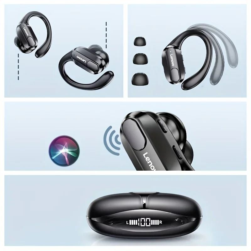 Lenovo XT80 auriculares inalámbricos Bluetooth 5,3 auriculares verdaderos con micrófono Control de botón reducción de ruido ganchos para las orejas auriculares impermeables - Imagen 5